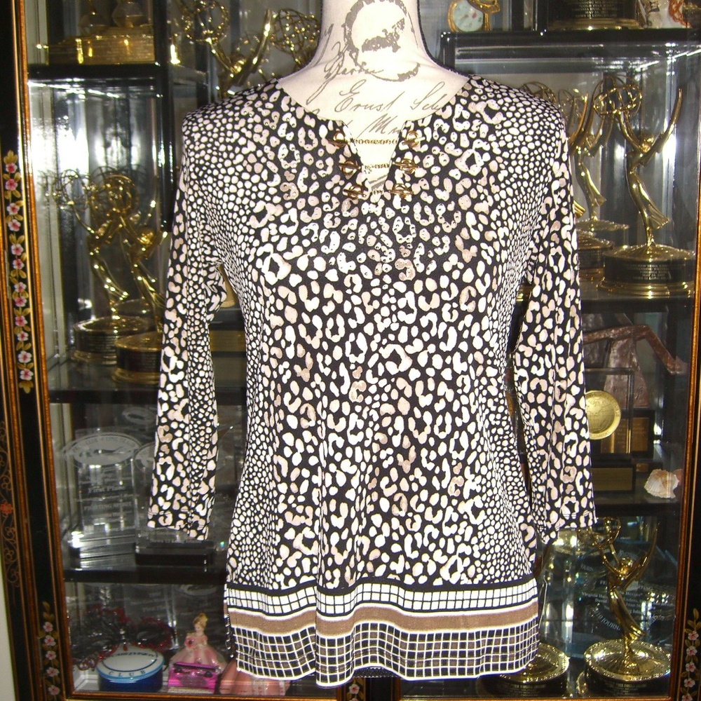 JM COLLECTION PETITE PRINT TOP P/S